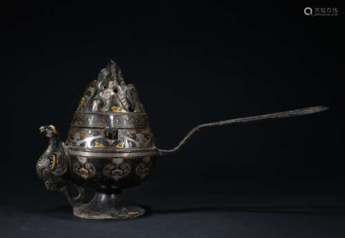 A bronze censer ware with gold and silver,Qing dynasty