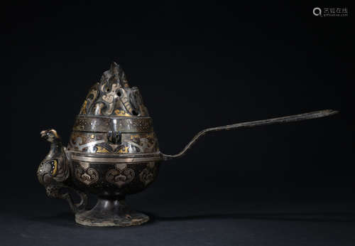 A bronze censer ware with gold and silver,Qing dynasty