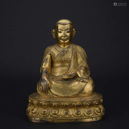 A gilt-bronze figure of guru,Qing dynasty