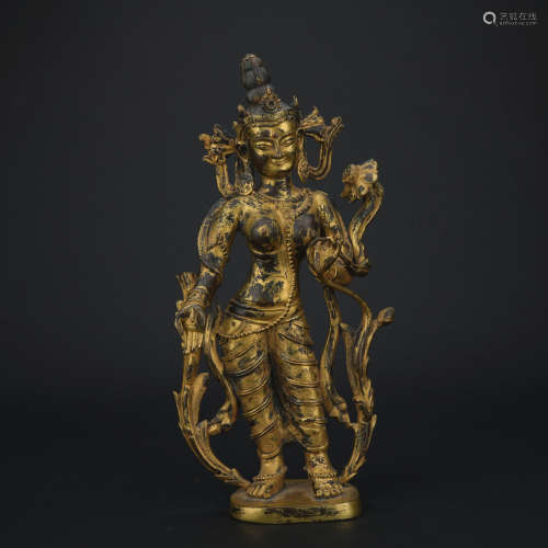 A gilt-bronze figure of Padmapani,Qing dynasty
