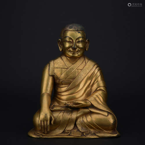 A gilt-bronze figure of guru,Qing dynasty