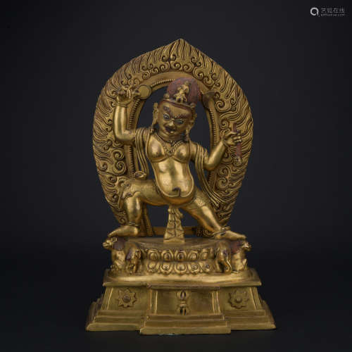 A gilt-bronze figure of vaishravana,Qing dynasty