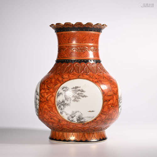 Qianlong wood grain glaze vase