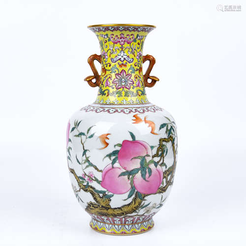 Qianlong famille rose double ear vase