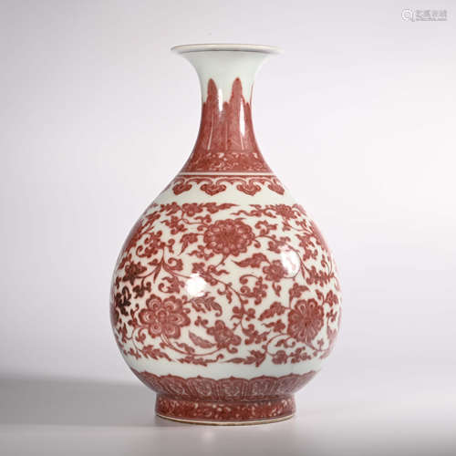 Qianlong glaze red jade pot spring