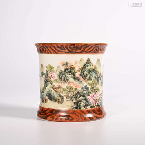 Qianlong wood grain glaze pen holder