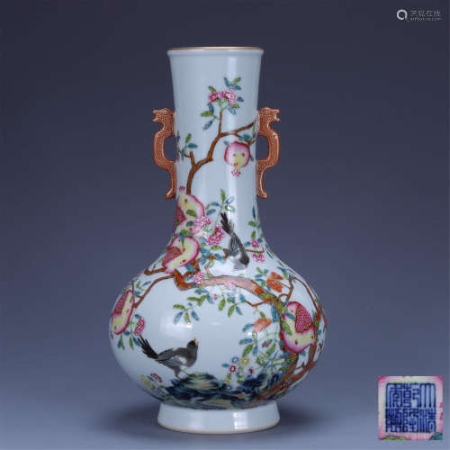 Qianlong famille rose flower and bird vase