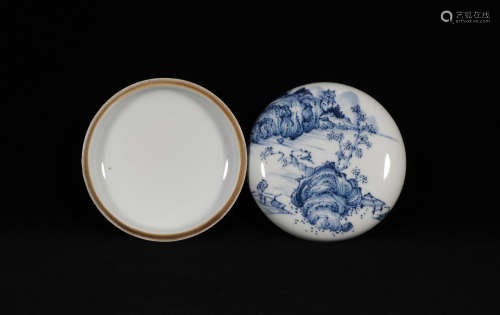 Blue and White Circular Box Qing Style