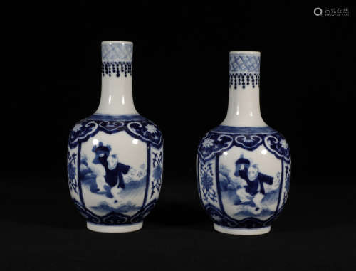 Pair Blue and White Vases Guangxu Style