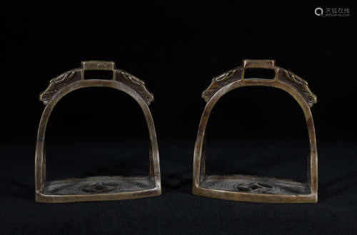 Pair Bronze Horse Stirrup Qing Style