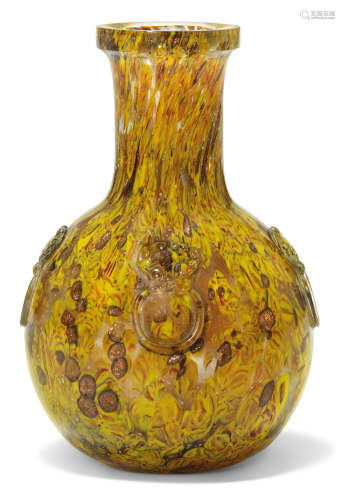 清十八/十九世紀 絞胎灑金獸耳玻璃瓶 18TH-19TH CENTURY