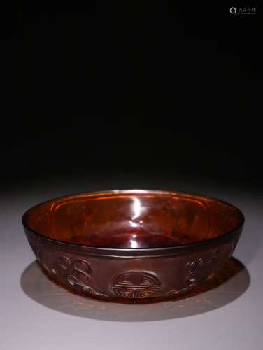A Chinese Colored Glaze Brush Washer With Longevous Pattern