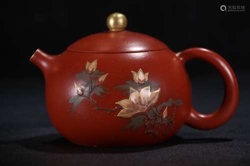 A Chinese Zisha Tea Pot With Gilt Bronze