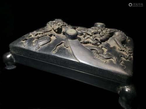 A Chinese Inkstone With Dragon Carving