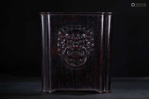 A Chinese Rosewood Brush Pot With Lotus Pattern