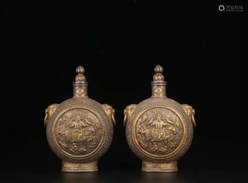 Pair Of Chinese Gilt Silver Vase
