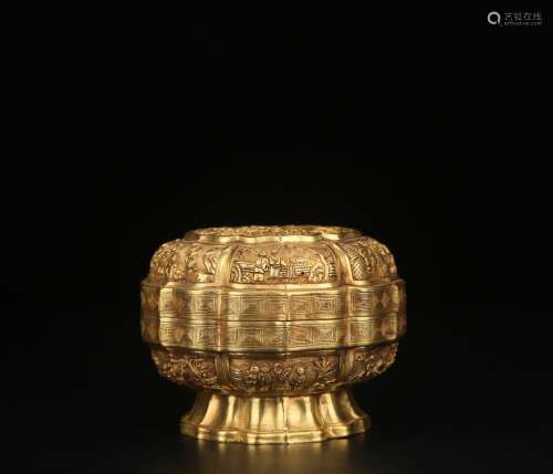 A Chinese Gilt Bronze Story Painting Box