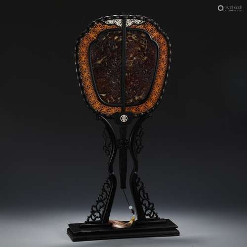 A Chinese Rosewood Ornament With Dragon And Phoenix Pattern