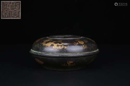 A Chinese Gilt Bronze Box With Dragon Carving