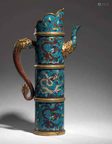 明十七世紀 掐絲琺瑯龍戲珠紋多穆壺 MING DYNASTY, 17TH CENTURY