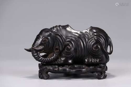 A Chinese Rosewood Ornament With Beast Carving