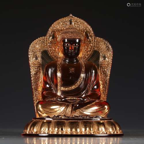 A Chinese Colored Glaze Gautama Buddha With Gilting