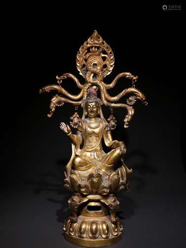 A Chinese Gilt Bronze Guanyin Buddha