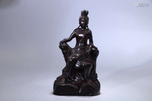 A Chinese Rosewood Guanyin Ornament