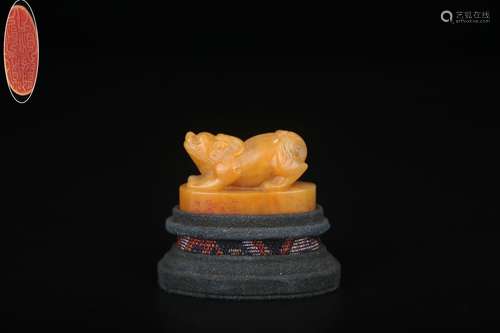 A Chinese Tianhuang Stone Seal With Beast Carving