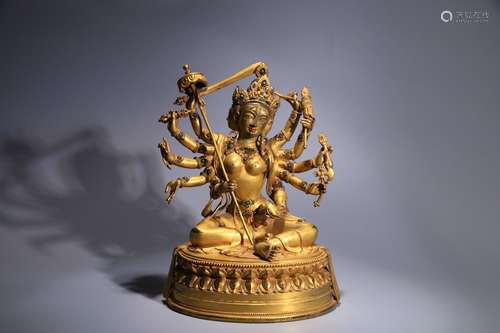 A Chinese Gilt Bronze Guanyin Buddha