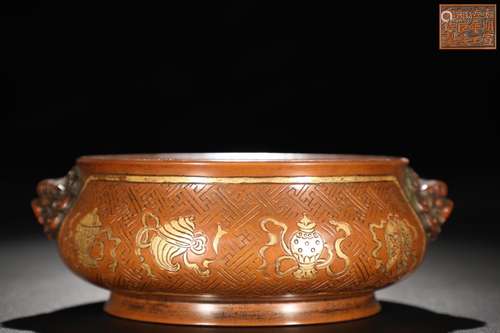 A Chinese Gilt Bronze Censer With Beast Pattern