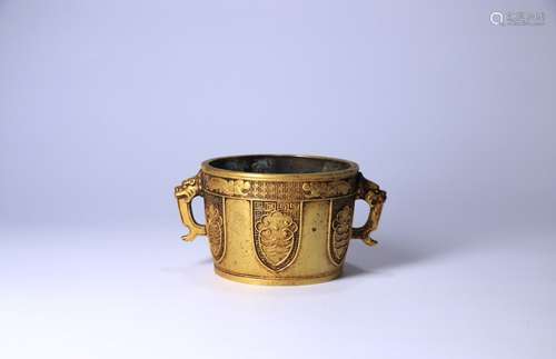 A Chinese Gilt Bronze Ear Censer