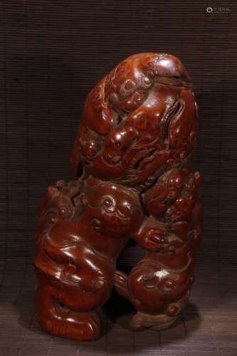 A Chinese Bamboo Beast Carved Ornament