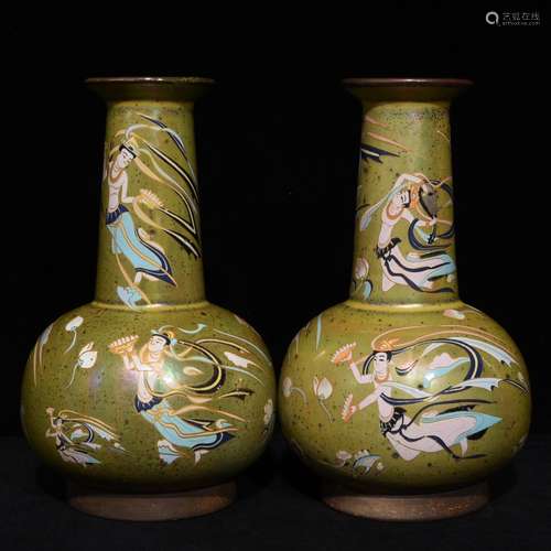 Pair Of Chinese Porcelain Jian Kiln Famille Rose Vase