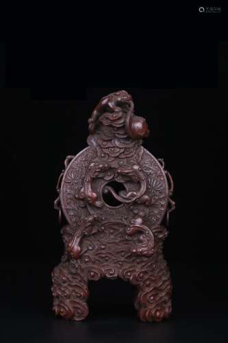 A Chinese Bamboo Ornament With Dragon Carving