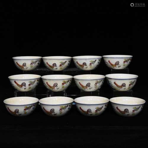 Set Of Chinese Porcelain Doucai Cups