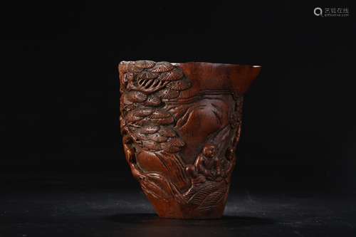 A Chinese Bamboo Cup With Story Painting