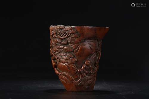 A Chinese Bamboo Cup With Story Painting