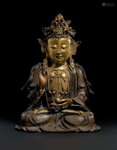 明 局部鎏金銅觀音菩薩坐像 MING DYNASTY (1368-1644)