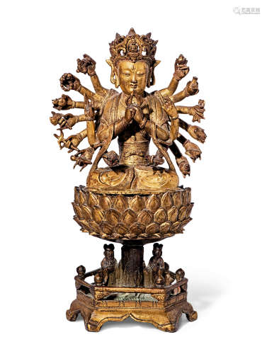 十七世紀 鎏金銅十六臂觀音菩薩坐像 17TH CENTURY