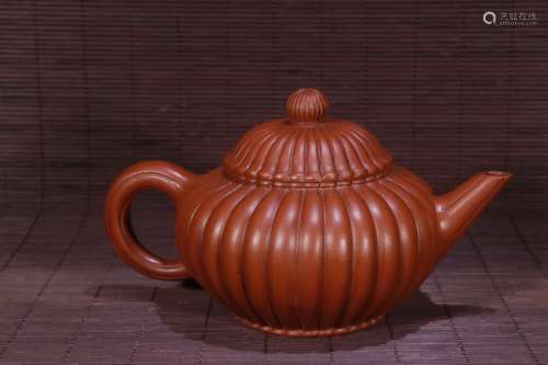 A Chinese Zisha Tea Pot Shaped In Fruit