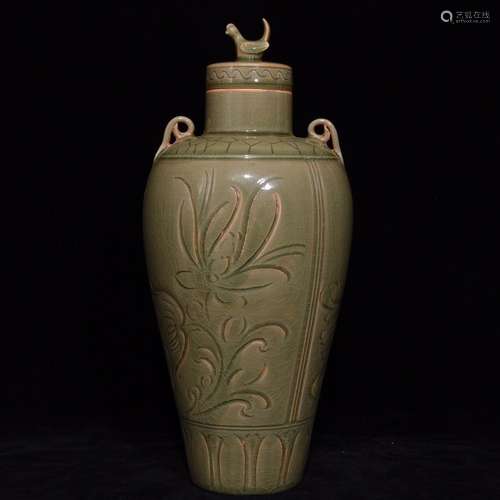 A Chinese Porcelain Yue Kiln Floral Meiping Vase