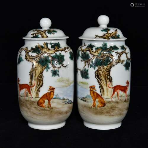 Pair Of Chinese Porcelain Enameled Jars