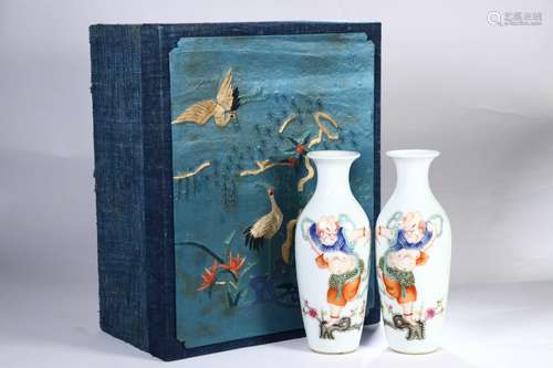 Pair Of Chinese Porcelain Famille Rose Figure-Story Vases