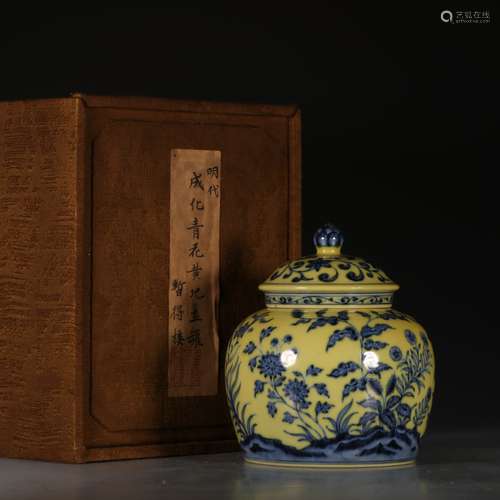 A Chinese Porcelain Yellow Glazed Blue&White Floral Jar