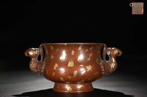 A Chinese Bronze Censer With Golden Painting