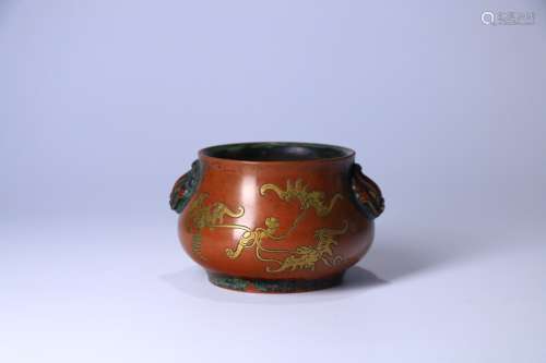 A Chinese Bronze Censer With Gilding Bronze