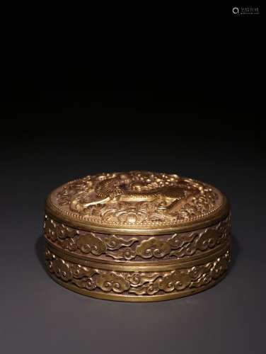 A Chinese Gilt Bronze Box With Dragon Carving