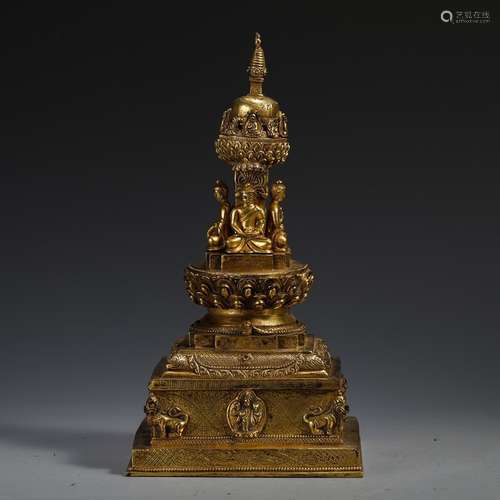 A Chinese Gilt Bronze Pagoda