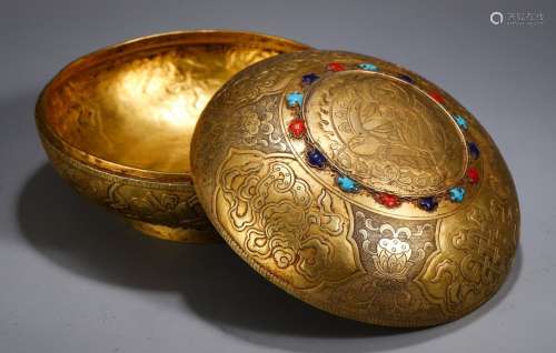 A Chinese Gilt Bronze Guanyin Box